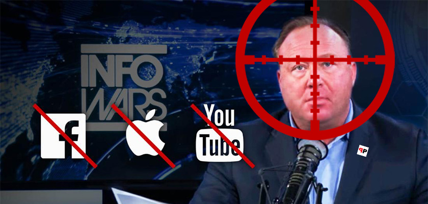 Další koordinovaný útok na svobodu slova: Na řadě je Alex Jones. Apple, Google i Facebook v jedné bažině. Načasováno na volby do Kongresu? Podpora Trumpa se nezapomíná. Mocné zbraně špinavé války